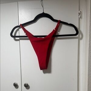 Red Ribbed High-Cut Bikini Bottom